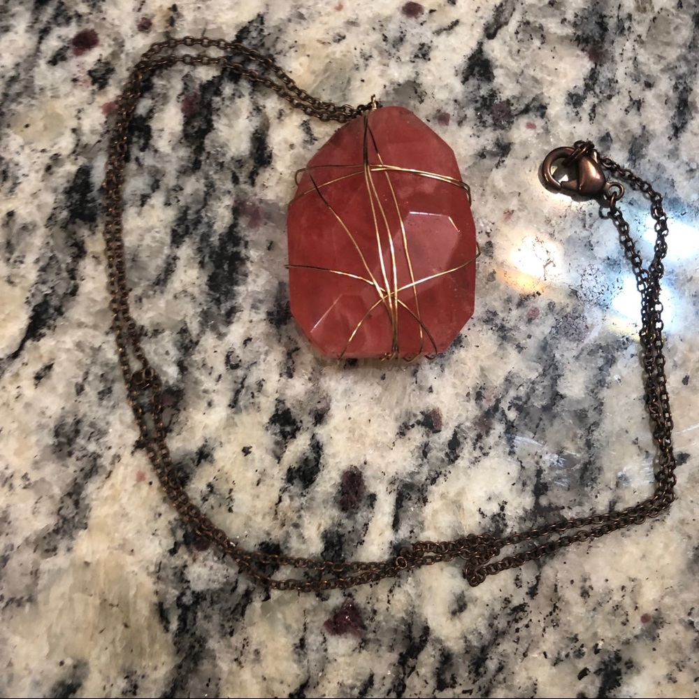 Peach/Orange Wire Wrapped Gemstone Necklace